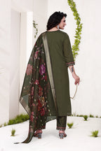 Dark Green Roman Kurta Set - Dhaga Work with Hand Bits