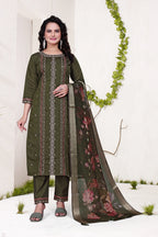 Dark Green Roman Kurta Set - Dhaga Work with Hand Bits