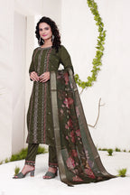 Dark Green Roman Kurta Set - Dhaga Work with Hand Bits