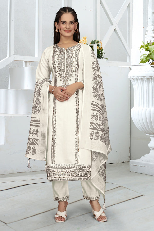 White Vatican Kurta Set - Elegant Neck Sequence Embroidery & Jacquard Dupatta Hover Image