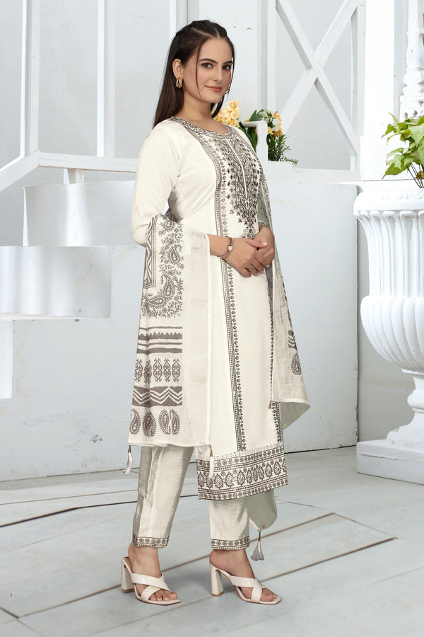 White Vatican Kurta Set - Elegant Neck Sequence Embroidery & Jacquard Dupatta