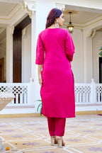 Tanturiti Pink Floral Embroidered Kurta Set with Jacquard Dupatta for Women