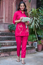 Barbie Pink Floral Embroidered Button-Down Trendy Co-ord Set