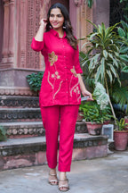 Barbie Pink Floral Embroidered Button-Down Trendy Co-ord Set