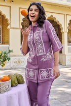Violet Floral Kurta Co Ord Sets for Woman