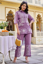 Violet Floral Kurta Co Ord Sets for Woman