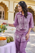 Violet Floral Kurta Co Ord Sets for Woman