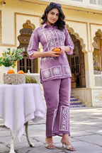 Violet Floral Kurta Co Ord Sets for Woman